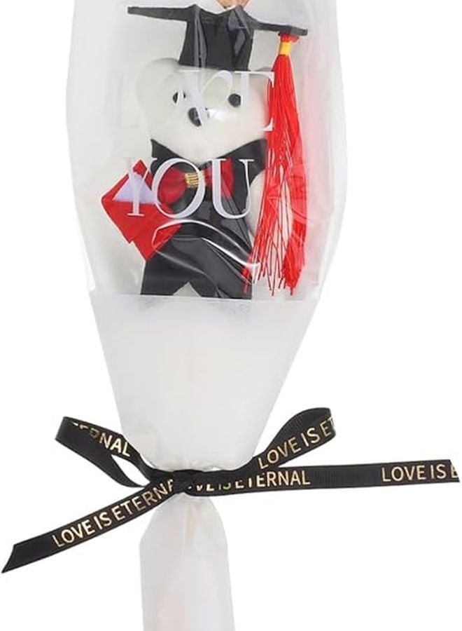 White Graduation Bear Stuffed Animal Bouquet Unique Gift For Graduate Photo Prop Party Decoration - Image 1